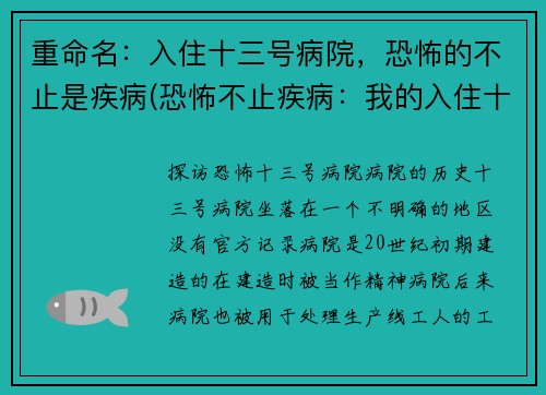 重命名：入住十三号病院，恐怖的不止是疾病(恐怖不止疾病：我的入住十三号病院之旅)